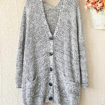 Spell To Loose V-neck Long Sleeve Knit Sweater Cardigan on Luulla